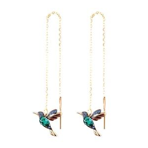 Gold Filled Threader Hummingbird Earrings